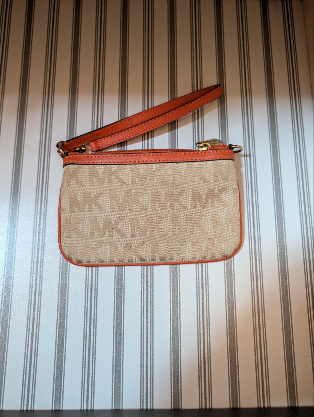 Michael Kors Beige and Orange Signature Wristlet